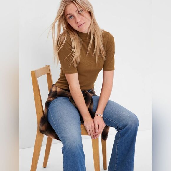 New With Tag Girls Gap Teen Size 10 Ribbed Brown Short‎ Sleeve Turtleneck - Picture 3 of 8